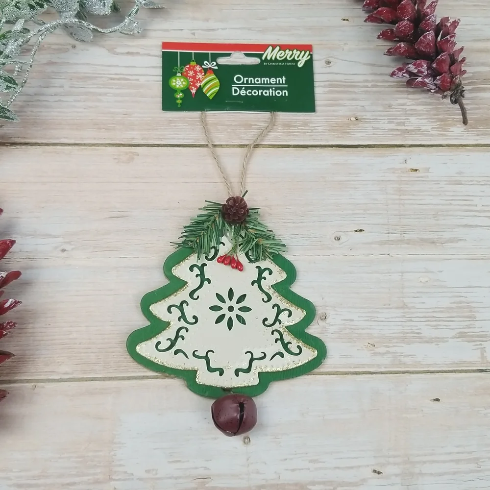 Christmas tree green Ornament with jingle bell hanger